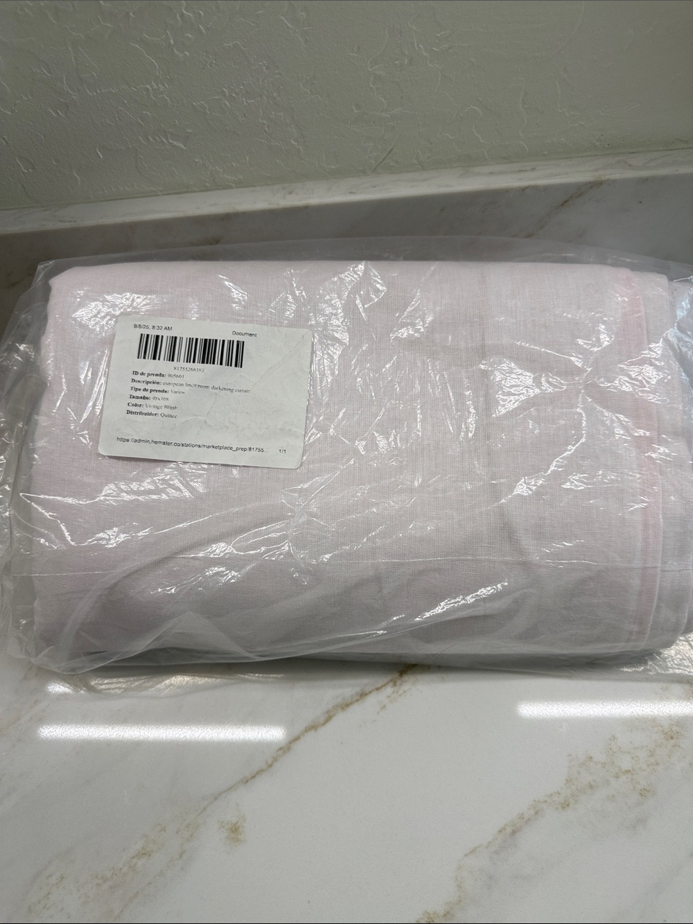 48” x 108 Quince single panel Vintage Blush linen room darkening curtain
